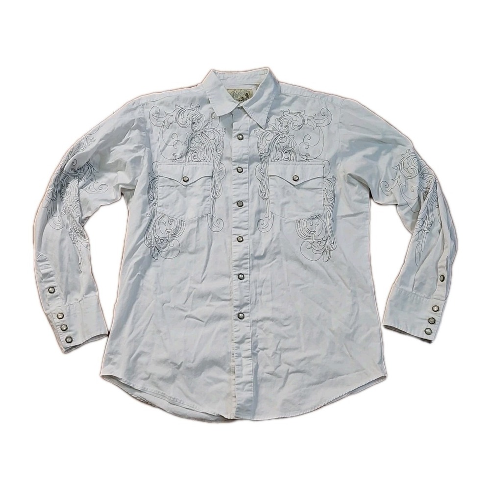 Vintage Roper Pearl Snap Shirt Mens Size Large White Black Western Hexagon